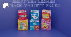 three boxes of snack variety packs with the words britt the summer snack variety packs