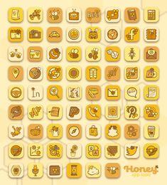 a large set of yellow and white icons