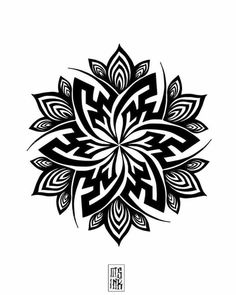 a black and white drawing of a flower with leaves in the shape of a star