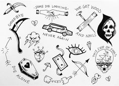 an ink drawing of various things that can be seen on the wall