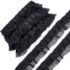 PRICES MAY VARY. 11 YARDS PLEATED LACE TRIM: Comes with 10.9 yards(about 9.5~10m) long black ruffle organza trim, about 1-5/8 inch(40mm) wide, 0.5mm/0.02 inch thick, can cut according to your own needs, or make simple collocation. DOUBLE-LAYER DESIGN: The fabric edging trim is sewn together with satin and organza, forms 2 layer of gathered ruffle pleated edge trim, increase the sense of design QUALITY MATERIAL: Made of satin and organza, which is sewn well and will not fall apart, soft and comfo Organza Lace, Embellishment Diy, Lace Accessories, Satin Noir, Costura Diy, Organza Ribbon, Chiffon Ruffle, Lace Ribbon, Sewing Trim