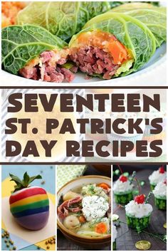 the cover of seven st patrick's day recipes, with pictures of different foods