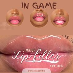 three lip fillers are shown with the words in game