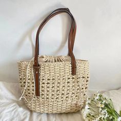 Elena Handbags Straw Market Fashion Tote White Straw Bucket Bag For Daily Use, White Straw Tote Bag For Beach Season, Beige Beach Bag With Braided Handles, Cream Large Capacity Straw Bag For Beach Season, Beige Beach Bag With Braided Handles For Beach Season, Rectangular Cream Bucket Bag For Summer, White Crochet Bag With Braided Handles For Vacation, White Woven Bucket Bag For Vacation, Beige Tote Beach Bag For Beach Season