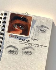 64d1e657-2144-4361-b174-7093a0fbaf37 Sketchbook page with an eye painting, pencil sketches of eyes, and the definition of arcadian. | Sky Rye Design