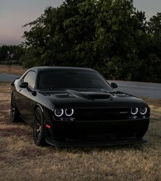 a black sports car parked on top of a dry grass field