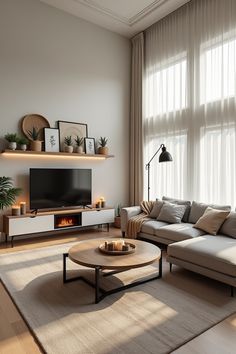 A warm and minimalist living room with neutral tones, soft lighting, and simple decor for a cozy and inviting atmosphere. #MinimalistLivingRoom #CozyDecor #NeutralHome #ModernLivingSpace #HomeInspiration Cozy Minimalist Living Room, Living Room Neutral, Room Neutral, Cozy Minimalist, Relaxing Space, Warm Lighting, Cozy Decor