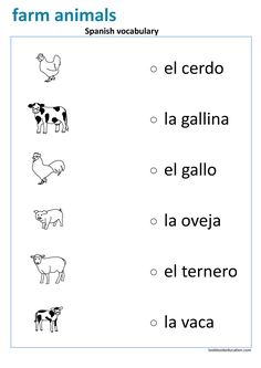 a worksheet with pictures of farm animals