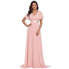 This beautiful flutter sleeves long chiffon bridesmaid dress features a v neckline, empire waist, flutter sleeves, and subtle hemline. If you are looking for a long empire waist chiffon dress for your bridesmaids, then this long flowy bridesmaid dress with short flutter sleeves will be your best choice.Perfect as bridesmaid dresses, chrismas party dress,thanks giving day gift, cocktail dresses, homecoming dresses, graduation dresses, wedding dresses, wedding guest dresses, evening dresses, forma Lace Jacket Wedding, Mother Of The Bride Pants, Bride Pants, Flowy Bridesmaid Dresses, Plus Size Evening Dress, Pink Plus Size, Dress Mother Of The Bride, Floral Wrap Maxi Dress, Beautiful Evening Dresses