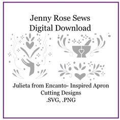 the jenny rose sews digital sewing pattern is shown in purple and white, with text that