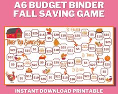 a printable fall savings game with the words'a6 budget binder, fall saving