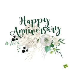 happy anniversary card with white flowers and greenery