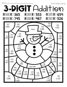 a coloring page with an image of a snowman in the center and numbers on it