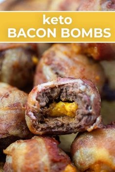 Cheesy Bacon Bombs! Juicy beef stuffed with cheddar and wrapped in bacon. We like to dip these in homemade thousand island. #lowcarb #keto #bacon #lchf Keto Cheeseburger, Slow Cooker Chicken Wings, Keto Meatballs, Diet Lunch, Keto Bacon, Juicy Burger, Wrapped In Bacon, Soup Broth, Best Party Food