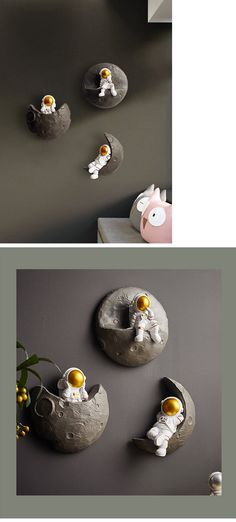 two pictures one with an egg in the shape of astronaut's moon and another with eggs in the shape of doughnuts