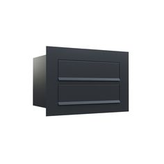 a black wall mounted cabinet with two drawers on the front and one drawer in the back