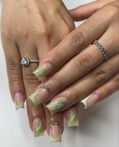 Green And Brown Nails, Sage Green Nails, Quinceanera Nails, Bridesmaids Nails, French Manicure Nails, Colored Acrylic Nails, Work Nails, Fall Acrylic Nails