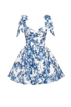 Marvelous blue hydrangea mini dress on straps, Garden of Eden ➤➤ Milla Dresses - USA, Worldwide delivery Hydrangea Pattern, Short Flared Skirt, Floral Homecoming Dresses, Bow Straps, Cocktail Mini Dress, Maxi Dress Designs, Outfit Date Night, Outfit Date, Dress Weights