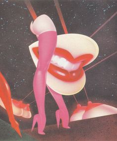 an image of a woman in high heels with her mouth open and lips painted pink