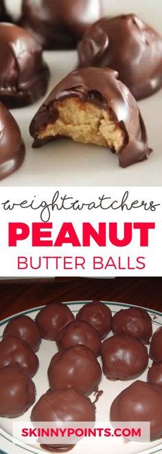 chocolate covered peanut butter balls on a plate and in front of the same image with text overlay