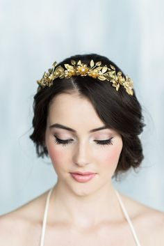 MILLICENT Gold Crystal Leaf Crown Gold Hair Band, Gold Headpiece Wedding, Gold Leaf Crown, Tiara Gold, Leaf Crown, Leaves Headband, Gold Headpiece, Gold Tiara, Crown Bridal