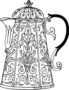 a drawing of a teapot with ornate designs