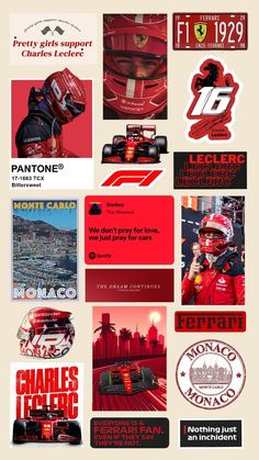 the ferrari team stickers are all different colors