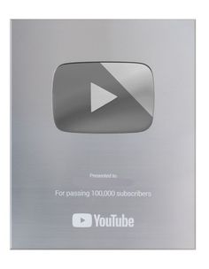 the youtube logo is displayed on a metal plaque that reads, presented to for passing 100, 000 subs