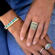 in ombr&eacute; spinel<br>shop the look > blush Diamond Stacks, Diamond Bling, Baguette Diamond Rings, Marquise Ring, Things Under A Microscope, Stacked Bangles, Cabochon Ring, Sparkle Earrings, Yellow Gold Setting