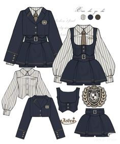 the paper doll is wearing a blue dress and jacket with striped sleeves, collared neckline