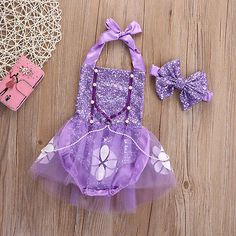 2 Piece Set- Disney Princess Sofia Purple Sequins Tutu Halter Romper Dress + Bow Lavender Baby Shower Invitations, Party Bodysuit, Headband Costume, Newborn Costume, Disney Princess Sofia, Princess Dress Kids, Jumpsuit Outfits, Mother Daughter Outfits, Sequin Rompers