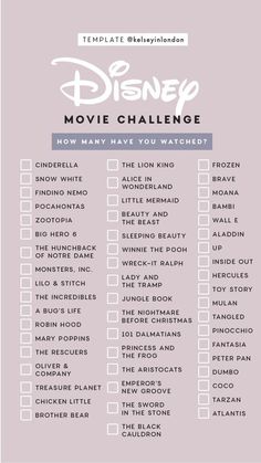 the disney movie challenge is shown in this graphic