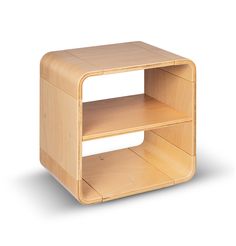 a small wooden shelf with two shelves on each side and one section missing from the top