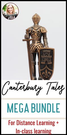 an image of a statue with text that reads, canterbusy tales mega bundle for distance learning and in - class learning