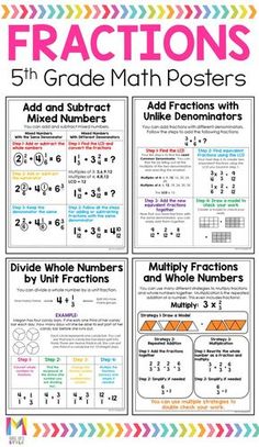 the 5th grade math posters for fraction numbers