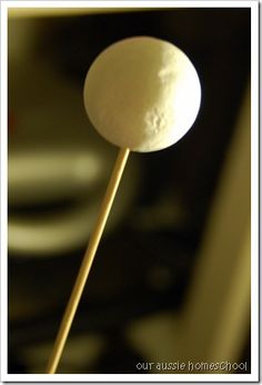 a white lollipop sitting on top of a wooden stick