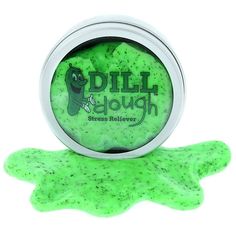 a green substance with the words dill through on it's top and bottom