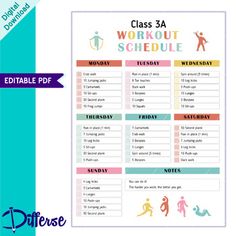 a printable class schedule for kids with the words,'class sa workout schedule '