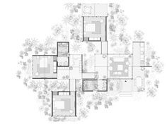 an aerial view of the floor plan of a house with multiple rooms and living areas