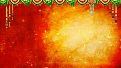 a red background with gold and green decorations