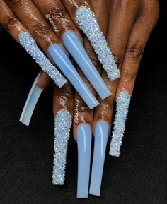 Blue Long Nails Acrylic, Baddie Nails Acrylic Blue, Marble French Nails, Baby Blue Acrylic Nails, Grey Acrylic Nails, Nails Marble, Baby Blue Nails, Blue Acrylic Nails, Colored Acrylic Nails