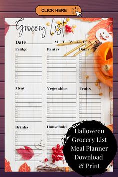 a halloween grocery list with pumpkins on it