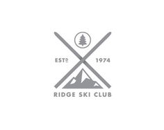 the ridge ski club logo with two crossed skis and a mountain in the background