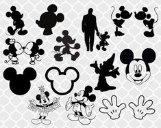 mickey mouse silhouettes are shown in black and white, as well as an image of the