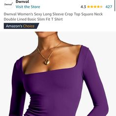 Long Sleeve Purple Slim Fit Cropped Women Shirt, Size Xl Brand Dwnval From Amazon. Never Worn Only Tried On, Wrinkled From Shipping. Originally $26 Selling For $14 Trendy Fall Tops From Amazon, Amazon Stretch Tops For Summer, Jazmine Dubois, Purple Long Sleeve Top, Amazon Tops, Purple Long Sleeve, Purple Top, Women Shirt, Dark Purple