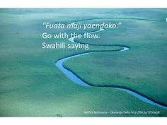 an aerial view of green grass with a river running through it and a quote written in the middle