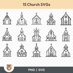 the church svg set is shown in black and white