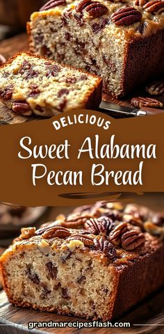 delicious sweet albama pecan bread with pecans in the middle and on top