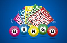 colorful billiards balls and numbers on blue background with the word bingo written in large letters