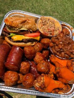 a tray filled with lots of different types of food